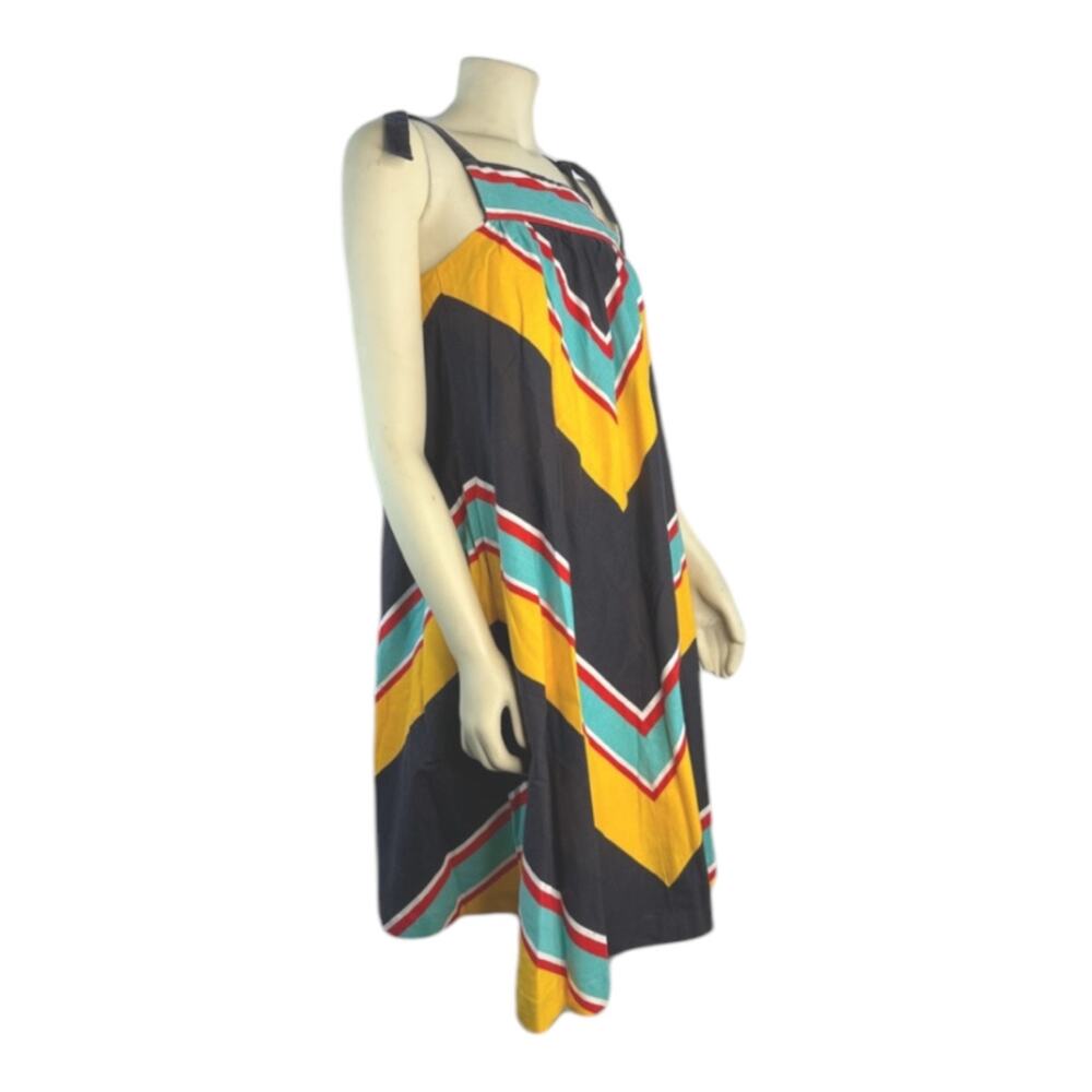 Vintage Hear Say Vibrant cotton Chevron Pinafore Apron Jumper dress size X Small - Picture 7 of 12